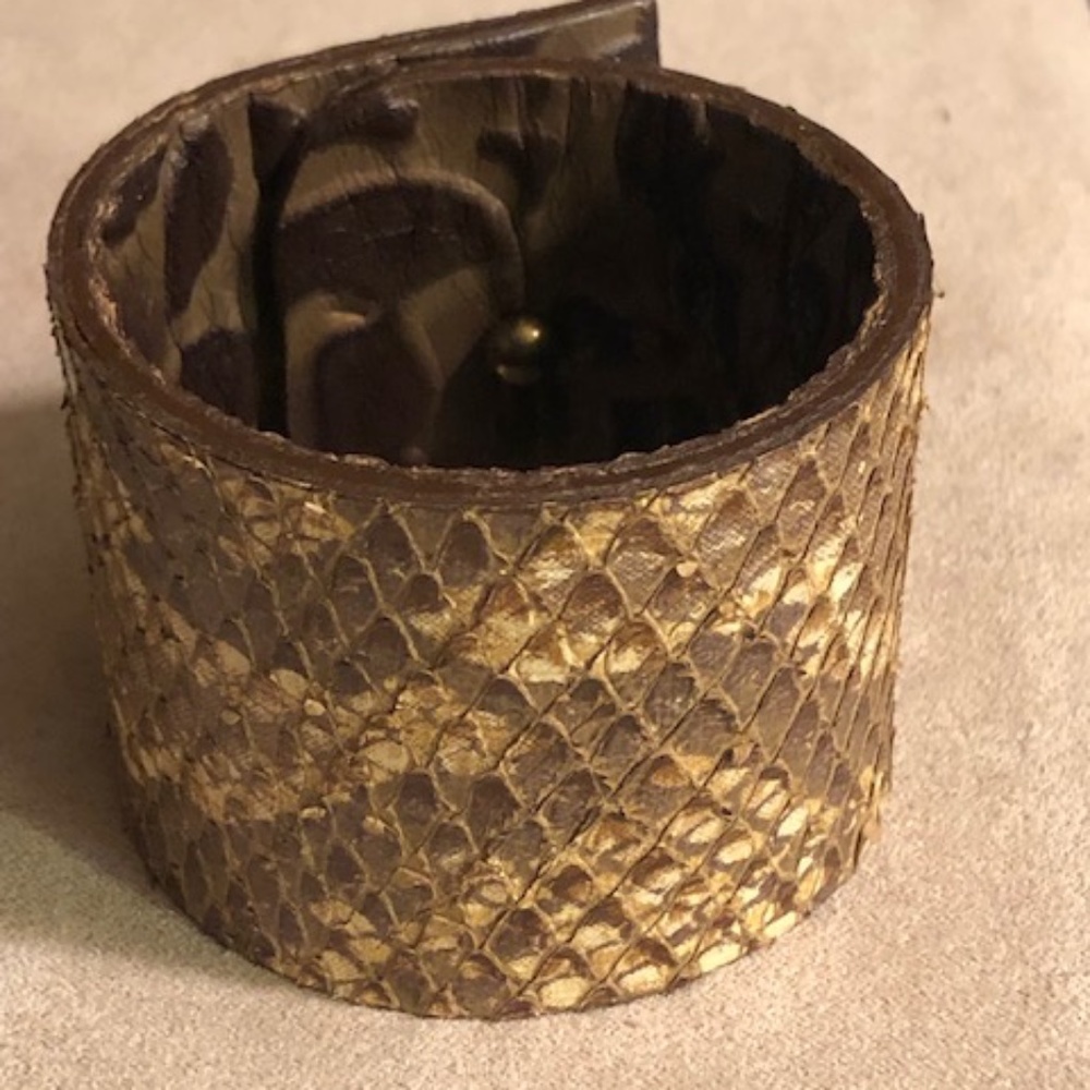 Brown Leather/Python Reversible Cuff - image 4